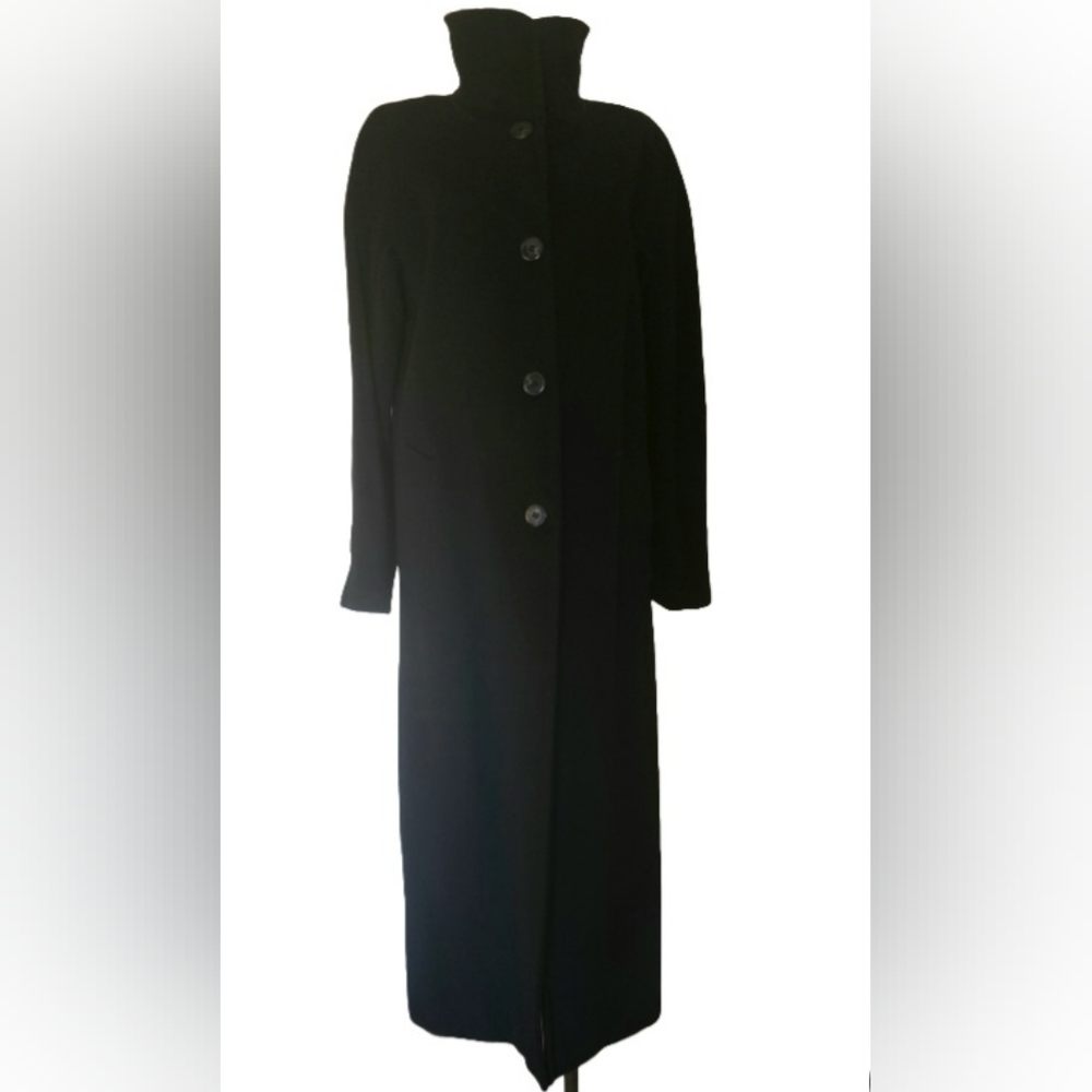 NWT ELLEN TRACY Black Wool Women's Long coat, long slits on a side